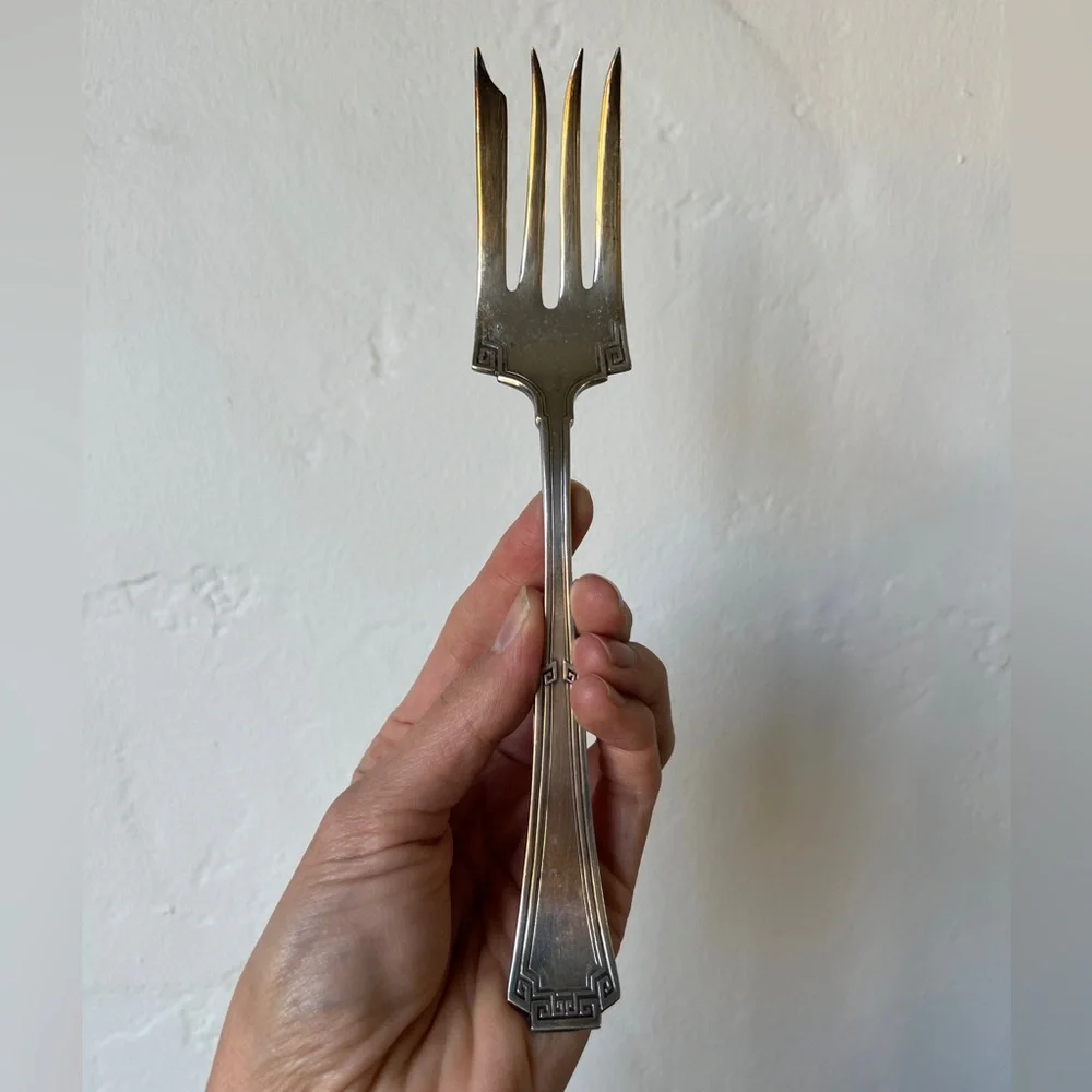 Rogers Antique Vintage silver plate decorative serving fork Greek Grecian style